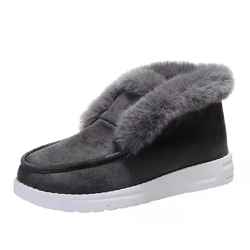 Novas senhoras deslizamento em botas de tornozelo confortáveis mulheres inverno quente pele de pelúcia botas de neve sapatos de camurça calçados femininos botas femininas