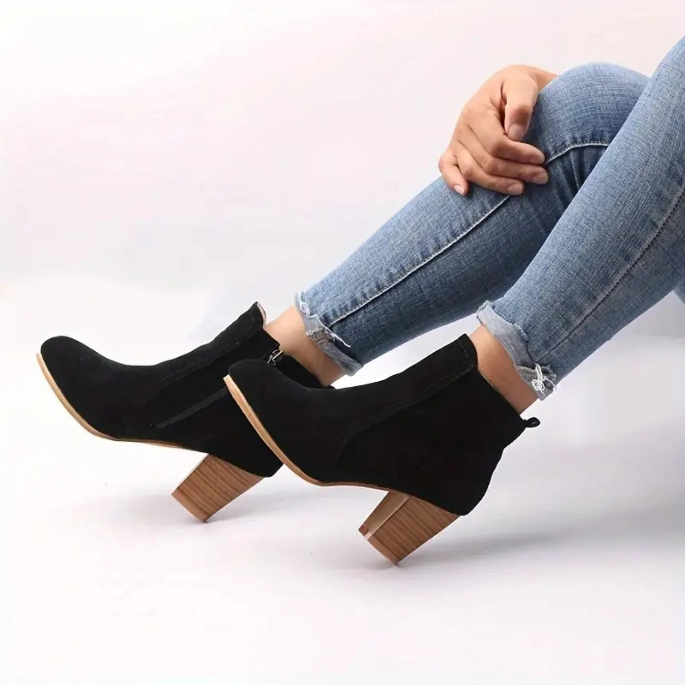 Mulher botas outono inverno saltos grossos zip sapatos para mulheres de luxo moda chelsea tornozelo botas femininas moda botas confortáveis