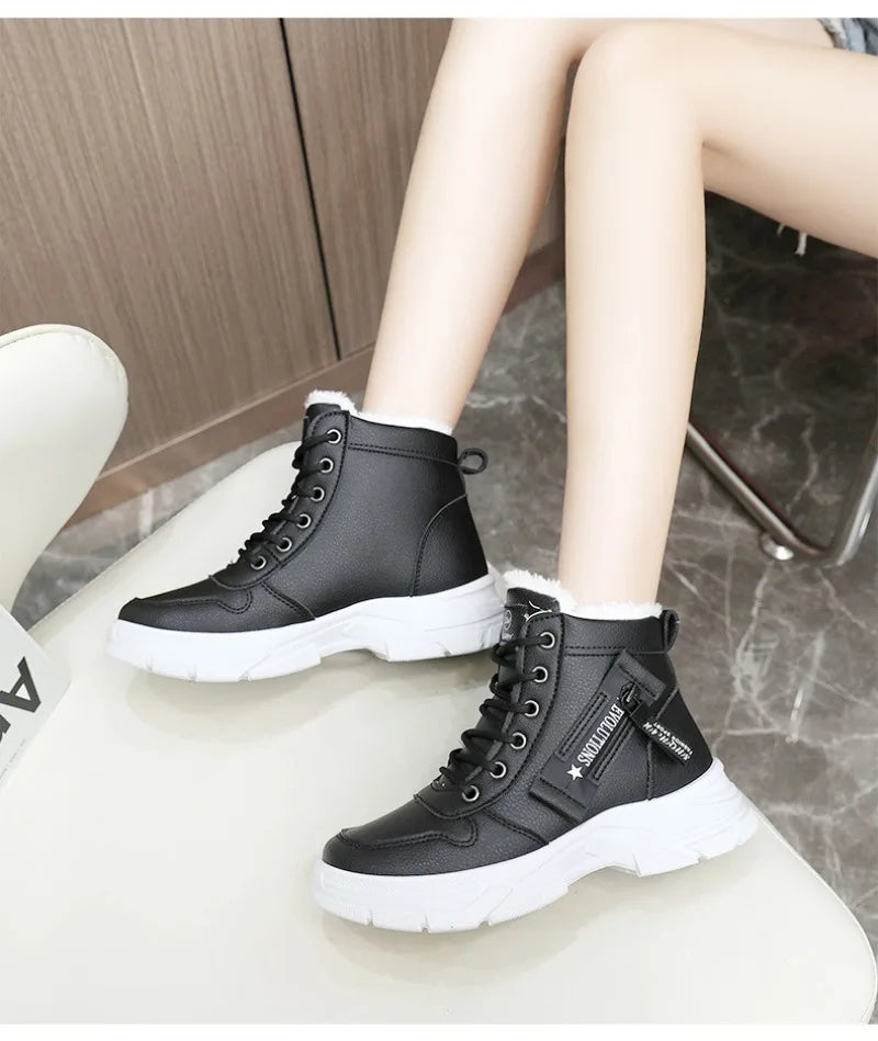 Botas femininas 2024 moda inverno à prova dwaterproof água altura aumentada botas de neve quente mais alta superior algodão sapatos plataforma esportes tornozelo botas