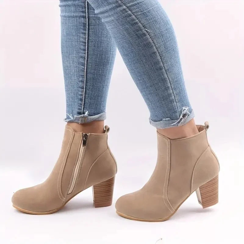 Mulher botas outono inverno saltos grossos zip sapatos para mulheres de luxo moda chelsea tornozelo botas femininas moda botas confortáveis