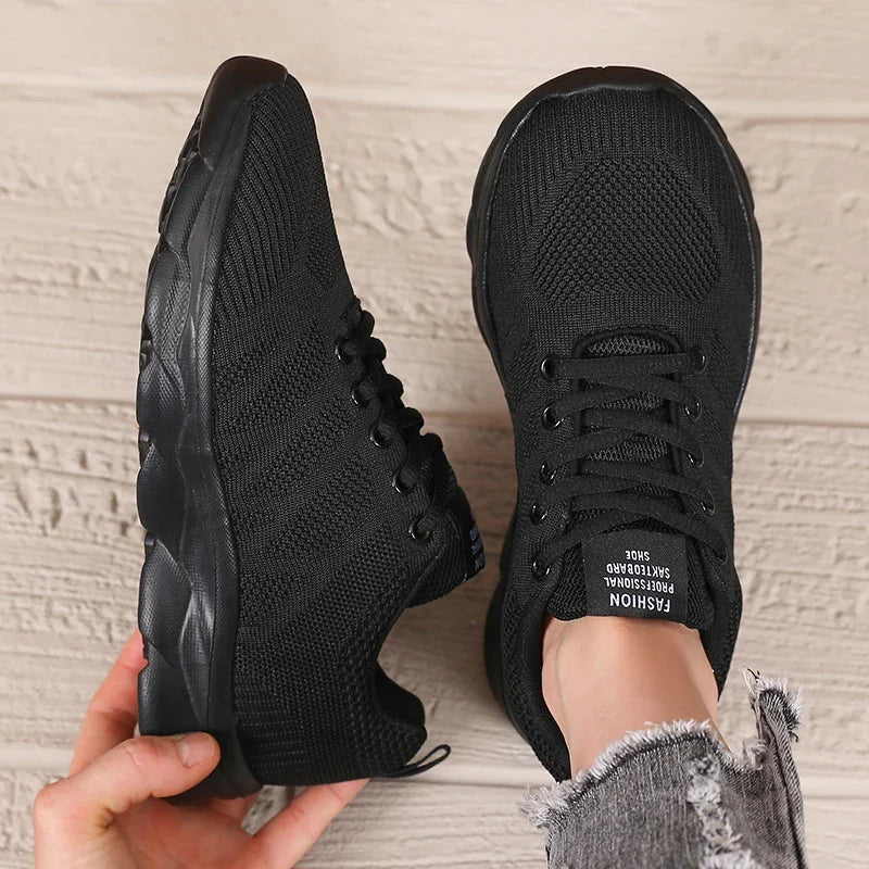 Novo verão feminino tecido malha sapatos elegante minimalista preto requintado tênis de secagem rápida anti-skid respirável tênis de corrida