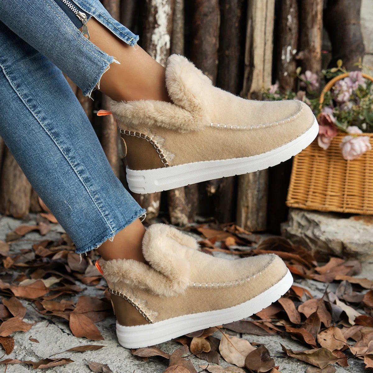 Inverno apartamentos mulheres botas de tornozelo de neve curto de pelúcia sapatos de algodão inverno designer quente sapatos casuais 2024 tendência andando zapatos senhoras