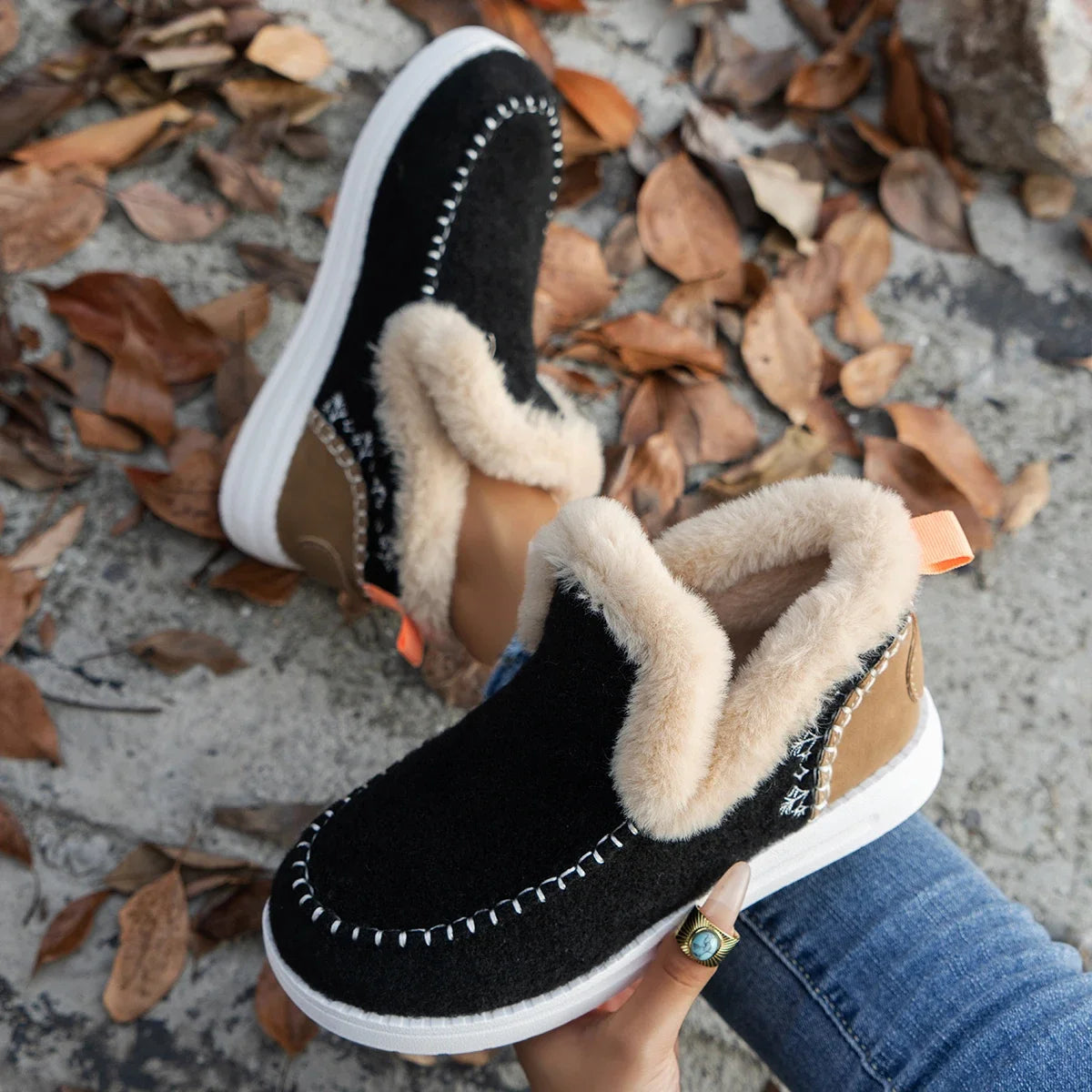 Inverno apartamentos mulheres botas de tornozelo de neve curto de pelúcia sapatos de algodão inverno designer quente sapatos casuais 2024 tendência andando zapatos senhoras