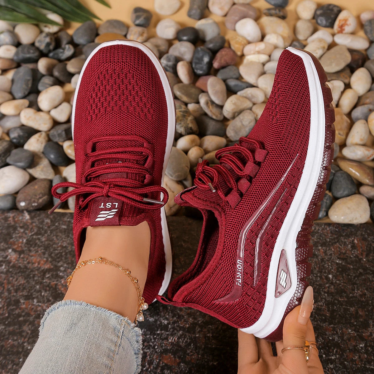 Sapatos femininos, solas macias, pés não cansados, tênis de verão, sapatos plataforma, tecelagem voadora, tênis femininos respiráveis