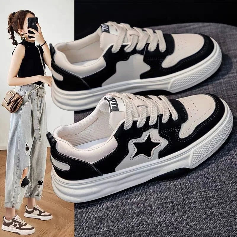 Mocassins esportivos casuais estrelas para mulheres, sapatos esportivos volumosos, fundo macio com conforto ao ar livre, sapatos antiderrapantes, moda