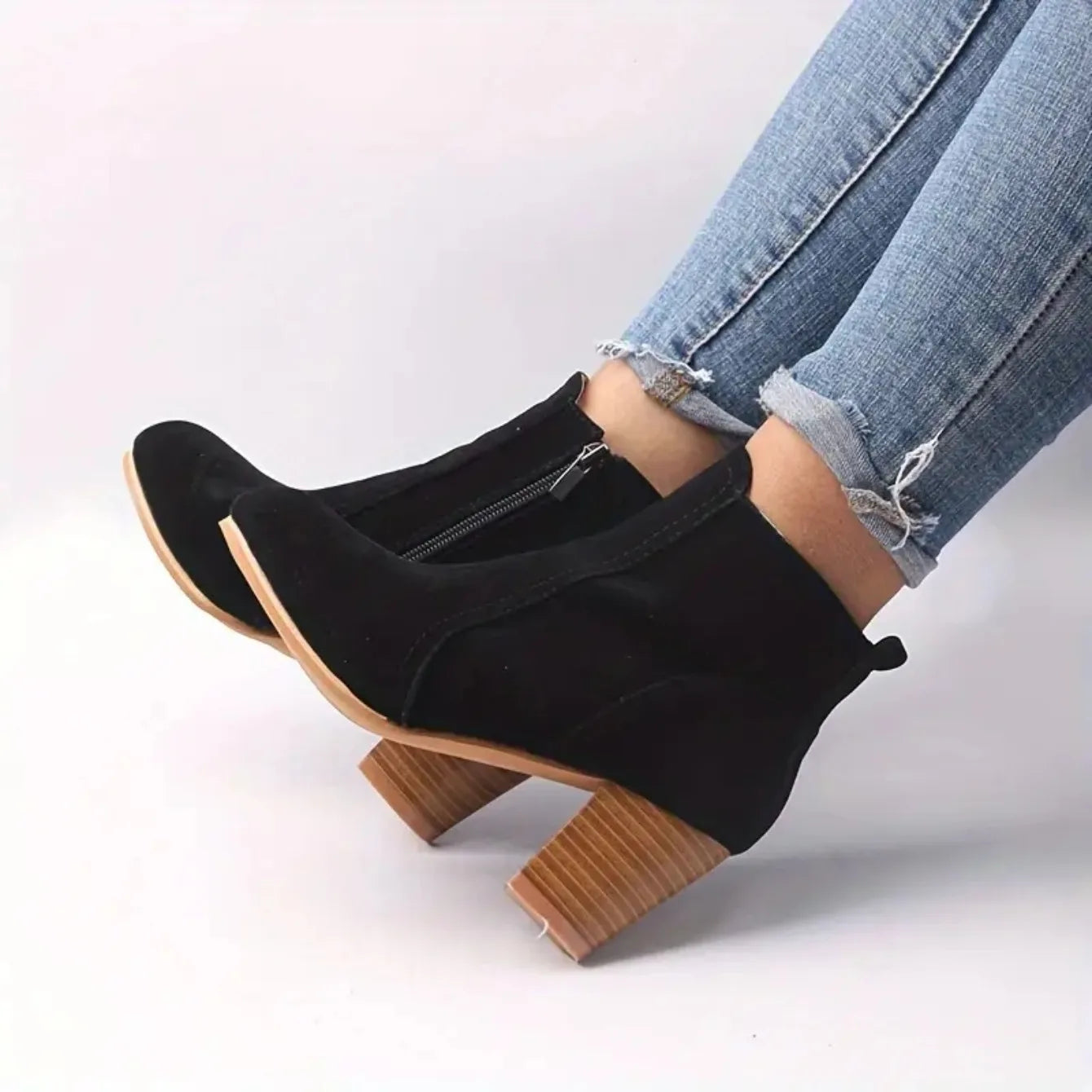 Mulher botas outono inverno saltos grossos zip sapatos para mulheres de luxo moda chelsea tornozelo botas femininas moda botas confortáveis