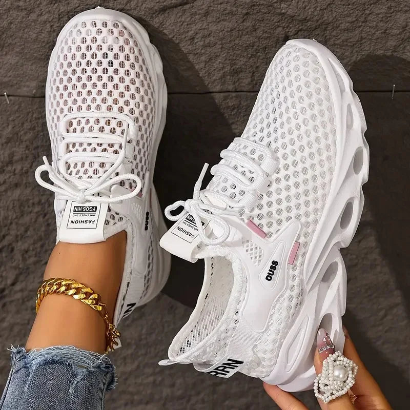 Tênis de malha respirável feminino-sapatos de caminhada casuais leves design de renda para atividades ao ar livre de verão tênis femininos