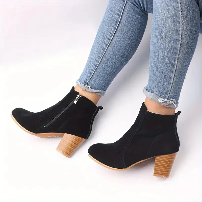 Mulher botas outono inverno saltos grossos zip sapatos para mulheres de luxo moda chelsea tornozelo botas femininas moda botas confortáveis