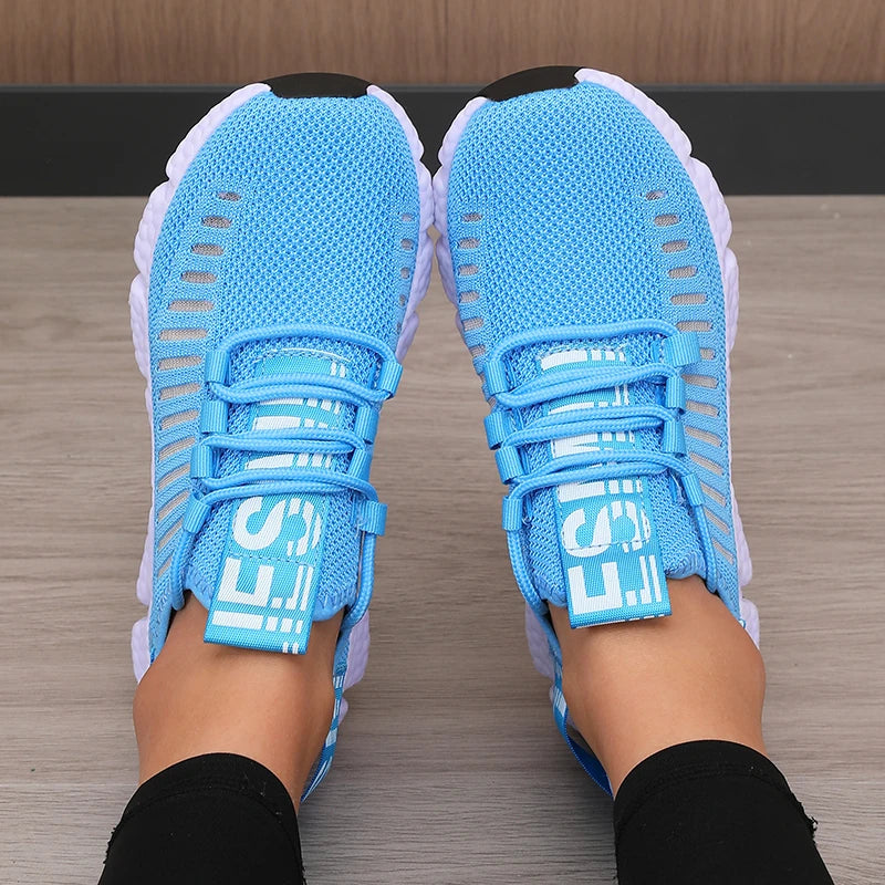 Sapatos esportivos de plataforma feminina com design moderno e respirável sapatos confortáveis ao ar livre caminhadas sapatos casuais