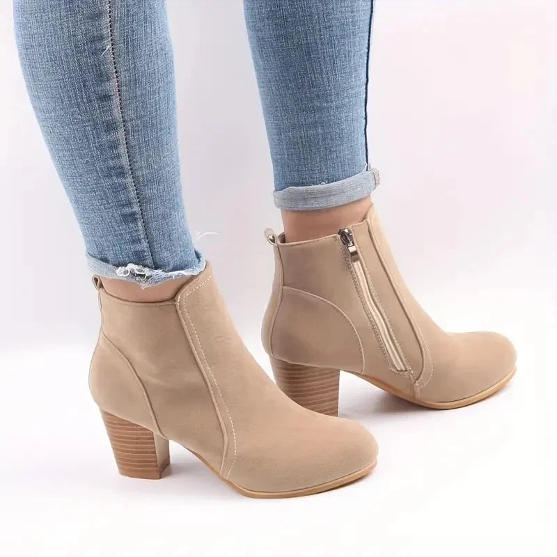 Mulher botas outono inverno saltos grossos zip sapatos para mulheres de luxo moda chelsea tornozelo botas femininas moda botas confortáveis