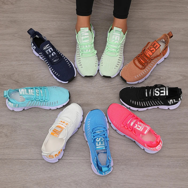 Sapatos esportivos de plataforma feminina com design moderno e respirável sapatos confortáveis ao ar livre caminhadas sapatos casuais